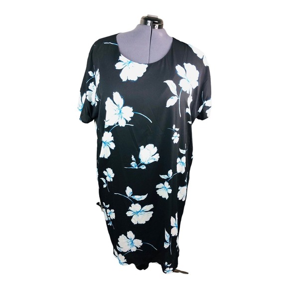 Worthington women's plus sz 3x black floral midi shift dress - Picture 1 of 5